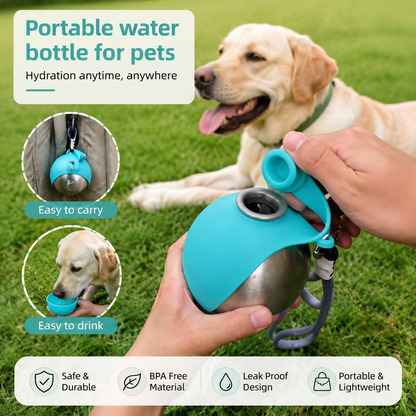 Dog Water Bottle with Silicone Bowl – 285ml Portable Leak-Proof Pet Travel Water Dispenser for Walking, Hiking & Outdoor Use