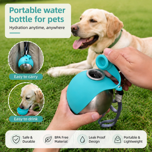 Dog Water Bottle with Silicone Bowl – 285ml Portable Leak-Proof Pet Travel Water Dispenser for Walking, Hiking & Outdoor Use