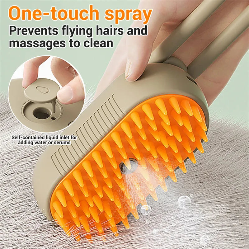 3-in-1 Electric Steam Pet Brush - Spray Grooming Comb for Cats & Dogs, Hair Removal & Massage