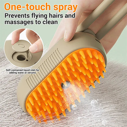 3-in-1 Electric Steam Pet Brush - Spray Grooming Comb for Cats & Dogs, Hair Removal & Massage