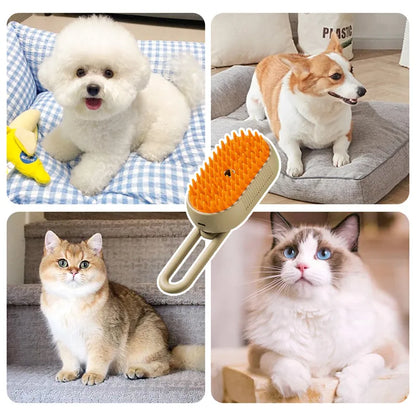 3-in-1 Electric Steam Pet Brush - Spray Grooming Comb for Cats & Dogs, Hair Removal & Massage