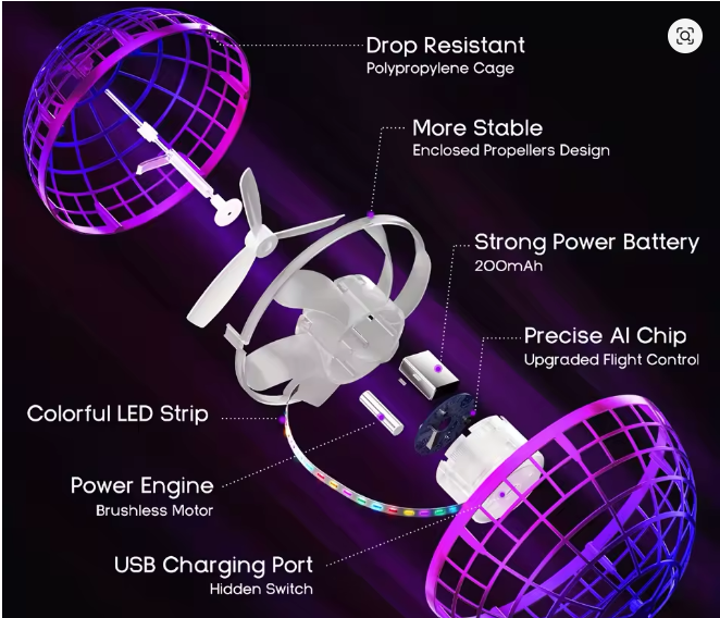 Floating LED Hover Ball – USB Rechargeable Indoor Toy Light-Up Floating Rotating Air Ball for Kids & Family Fun