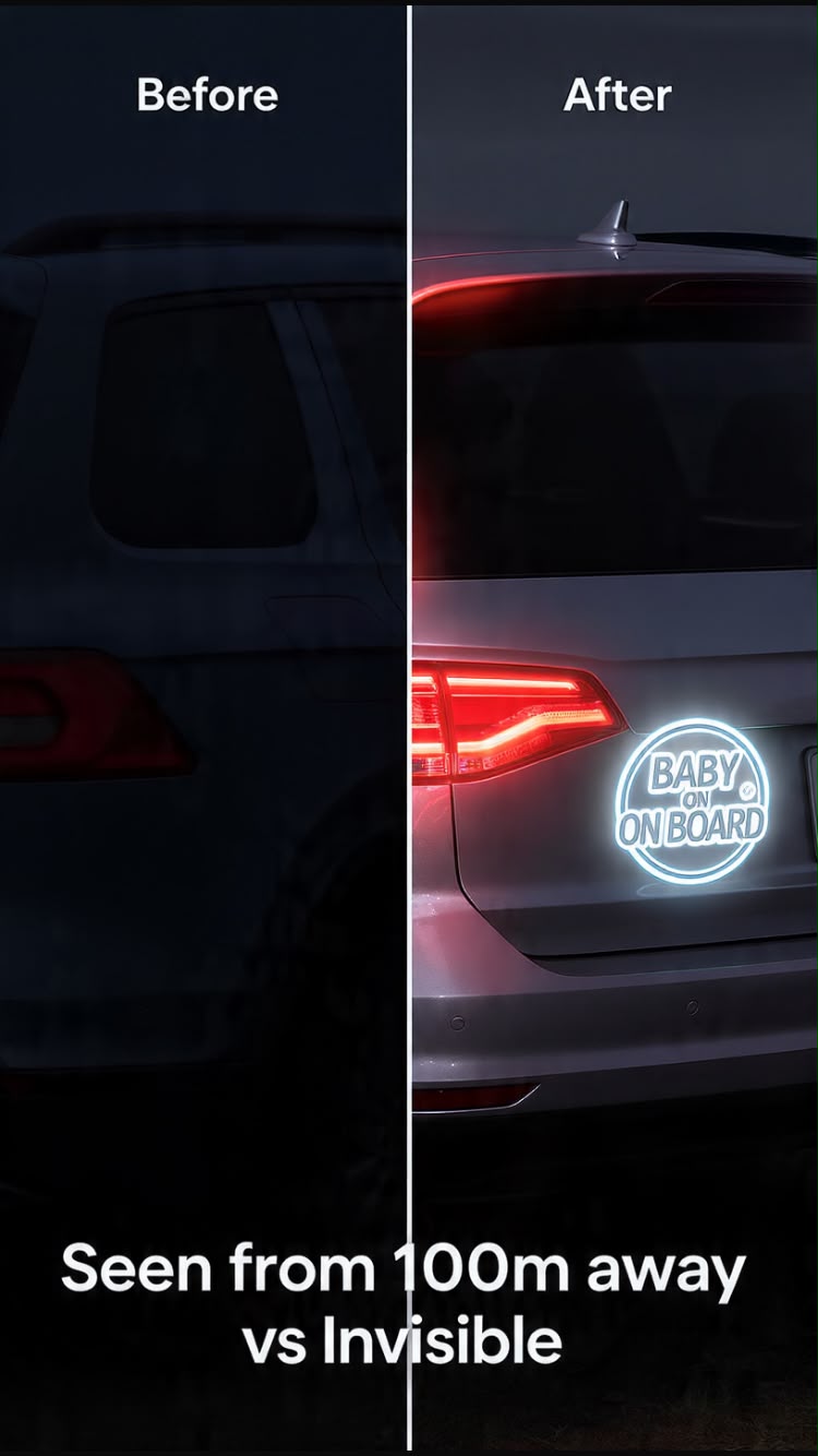 Refeclitive Car Door Body Reflective Car Sticker | Baby On Board Night Safety Decal | Waterproof Vinyl Car Window Sticker for Parents