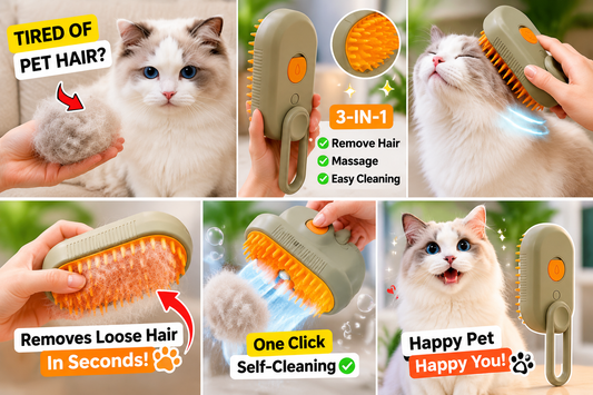 3-in-1 Electric Steam Pet Brush - Spray Grooming Comb for Cats & Dogs, Hair Removal & Massage